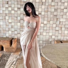 批发UULIKE 洋气一字肩纯色抹胸<b class='q'>连衣裙</b>新款显瘦女神优雅约会裙