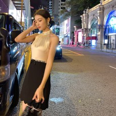 批发奢华贵气钉钻背心<b class='q'>连衣裙</b>夏季新款挂脖<b class='q'>连衣裙</b>女