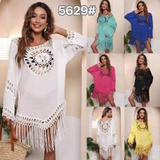 批发跨境欧美热销款宽松中长款大摆镂空手钩沙滩<b class='q'>比基尼</b>泳衣沙滩<b class='q'>罩衫</b>女