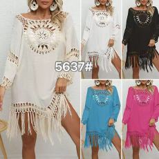 批发跨境欧美热销款宽松中长款大摆镂空手钩沙滩<b class='q'>比基尼</b>泳衣沙滩<b class='q'>罩衫</b>女