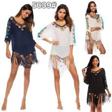 批发跨境欧美热销款宽松中长款大摆镂空手钩沙滩<b class='q'>比基尼</b>泳衣沙滩<b class='q'>罩衫</b>女