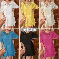 批发跨境欧美热销款宽松中长款大摆镂空手钩沙滩<b class='q'>比基尼</b>泳衣沙滩<b class='q'>罩衫</b>女