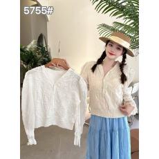 批发复古文艺韩系百搭翻领全棉衬衫春秋款纯色百搭<b class='q'>钩花</b>立体刺绣<b class='q'>上衣</b>