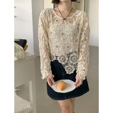 批发2025秋季高级感法式钉珠<b class='q'>钩花</b>镂空针织衫防晒衫女大码胖mm长袖<b class='q'>上衣</b>