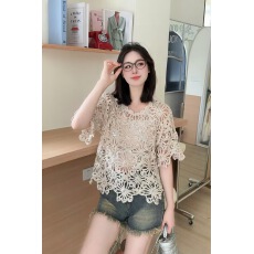 批发韩版气质时尚复古镂空轻奢洋气蝙蝠袖显瘦<b class='q'>宽松</b>蕾丝针织衫上衣