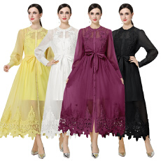 批发2026跨境外贸宫廷轻奢圆领<b class='q'>衬衣</b>袖刺绣显瘦重工法式欧美连衣裙