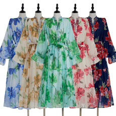 批发欧洲小众设计师欧美跨境新款连衣裙时尚印花拼接钉钻仙女裙