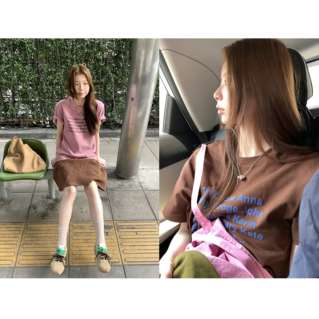 둘 색상 알파벳 프린트 티셔츠 2026 봄 여름 루즈핏 다용도 레트로 라운드 넥 반팔 맨위