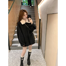 批发珍珍家赴约初雪全绵羊毛黑色拼毛毛翻领双面呢大衣中长款毛呢外套