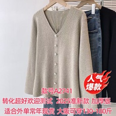 批发高级感V领<b class='q'>荷叶边</b><b class='q'>毛衣</b>针织打底秋2025秋冬大码女胖mm内搭别致上衣