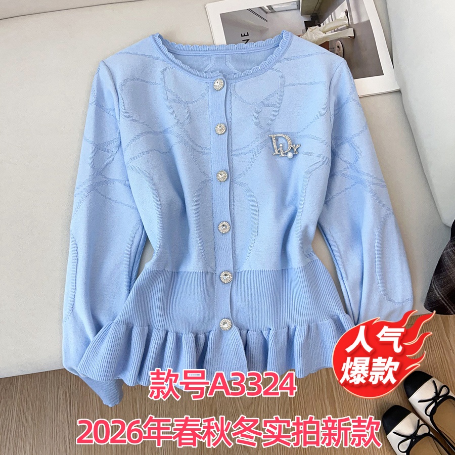 MY16822#收腰荷叶边毛衣针织上衣女女裝貨源服裝批發