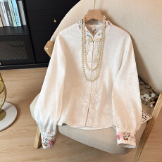 批发2026夏季新款款新中式国风提花<b class='q'>刺绣</b>白<b class='q'>衬衫</b>女