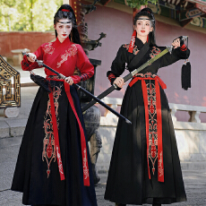 批发原创汉服重工刺女绣花交领半臂武侠风中性情侣装CP大码汉服