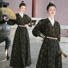 批发原创汉服鎏金提花两穿圆领袍子 中性武侠风情侣装CP大码外套