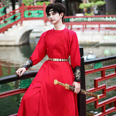 批发原创汉服重工刺绣花两穿圆领袍子武侠风中性情侣装CP大码外套5808