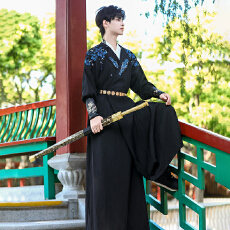 批发原创 汉服刺绣花两穿圆领袍子 武侠风中性情侣装CP男大码外套