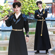 批发原创 汉服刺绣花两穿圆领袍子 武侠风中性情侣装CP男大码外套5812