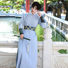 批发原创汉服提花两穿圆领袍子武侠风中性情侣装CP大码男汉服外套5806