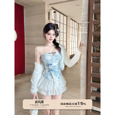 批发JOYKIKI鹅了么 秋季新中式盘扣设计感显瘦抹胸上衣女半裙辣妹套装