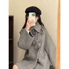 批发灰色双面<b class='q'>羊绒</b>大衣女2025秋冬新款韩系中长款高级感羊毛呢斗篷外套