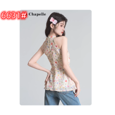 批发法式杏色碎花气质吊带背心女夏季度假风性感<b class='q'>甜美</b>无袖上衣