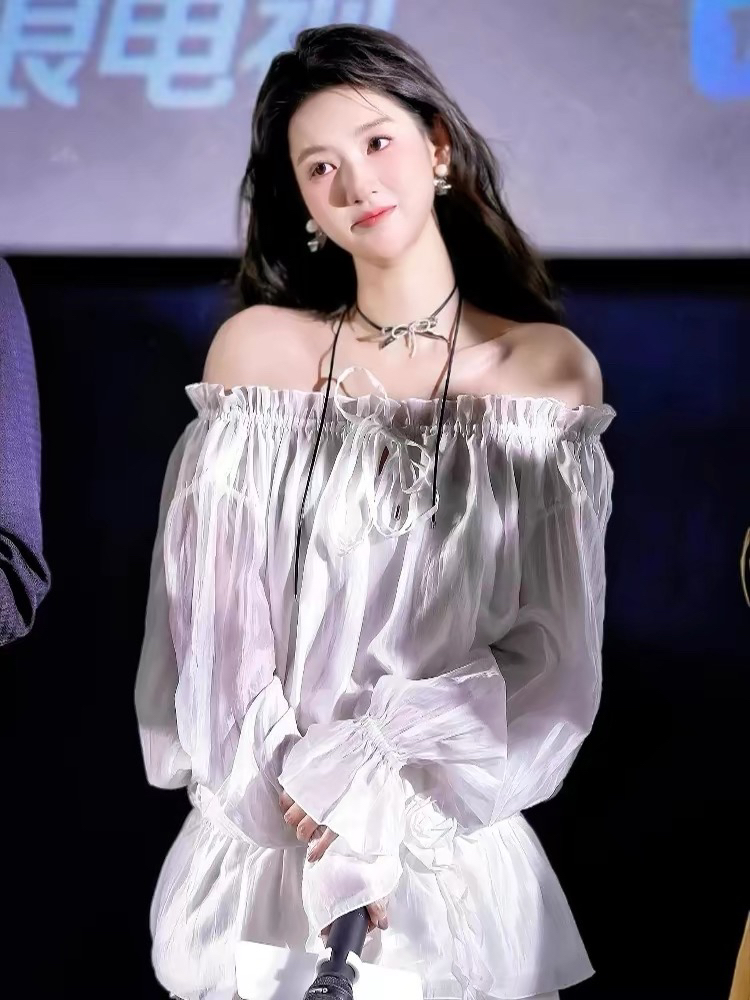 가치있는 사랑 왕 옥 원자바오 주 물 같은 단락 프랑스식 오프숄더 셔츠 드레스 아이들 품격 루즈핏 디자인 순수한 욕망 세트