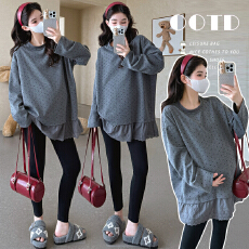 批发实拍现~春季新款韩版宽松波点拼接打底衫<b class='q'>孕妇</b><b class='q'>中长款</b><b class='q'>连衣裙</b>