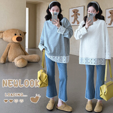 批发大货实拍孕妇秋季新款长袖韩版T恤蕾丝拼接四季款打底衫百搭上衣