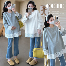 批发实拍现~孕妇春季新款长袖韩版T恤蕾丝拼接四季款打底衫百搭上衣