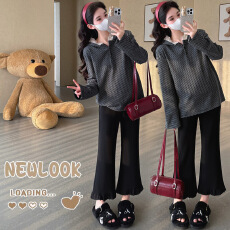 批发大货实拍 冬季新款加厚双面绒条纹连帽蕾丝拼接卫衣 孕妇外穿上衣