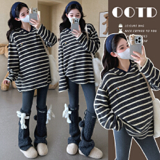 批发出货实拍孕妇装冬季加厚双面兔绒连帽刺绣上衣宽松遮臀T恤打底衫