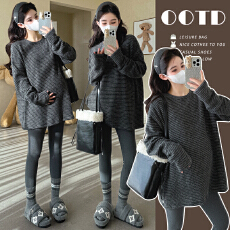 批发大货实拍 加厚双面磨毛澳绒孕妇秋冬季条纹T恤上衣宽松遮臀打底衫