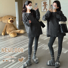 批发大货实拍 加厚双面磨毛澳绒孕妇秋冬季条纹T恤上衣宽松遮臀打底衫