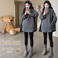 批发大货实拍 孕妇冬季加厚羊圈毛呢上衣 慵懒休闲大码连帽外套