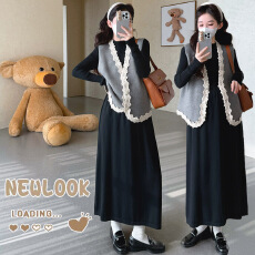 批发大货实拍 <b class='q'>孕妇</b><b class='q'>秋冬</b>针织<b class='q'>连衣裙</b>+小香风马甲两件套套装