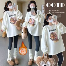 批发大货实拍 孕妇冬季加绒加厚印花卫衣 小狗印花宽松慵懒风上衣