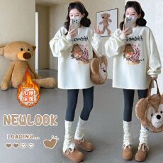 批发大货实拍 孕妇冬季加绒加厚印花卫衣 小狗印花宽松慵懒风上衣