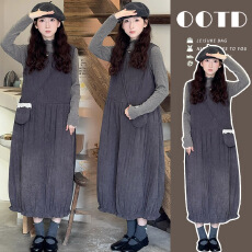 批发大货 <b class='q'>孕妇</b><b class='q'>冬季</b>韩系灯芯绒绗棉加厚背心<b class='q'>连衣裙</b> 木耳边针织打底毛衣