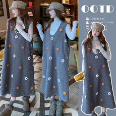 批发大货<b class='q'>孕妇</b><b class='q'>冬季</b>韩系花朵刺绣毛呢背心裙连衣裙高领针织打底<b class='q'>上衣</b>套装