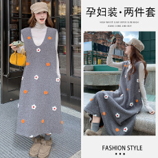 批发大货<b class='q'>孕妇</b><b class='q'>冬季</b>韩系花朵刺绣毛呢背心裙连衣裙高领针织打底<b class='q'>上衣</b>套装
