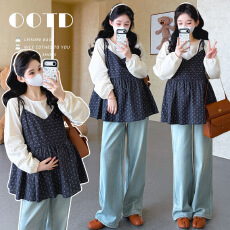 批发实拍现~孕妇装春套装2026秋季新款碎花<b class='q'>吊带</b>小衫两件套