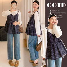 批发现~孕妇装春套装2026秋季新款碎花吊带小衫两件套