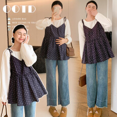 批发现~孕妇装春套装2026秋季新款碎花吊带小衫两件套