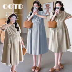 批发实拍现~孕妇夏季洗水棉连衣裙2026新款宽松大码可外出哺乳衬衫裙