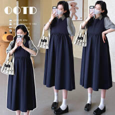 实拍现~孕妇夏季新款学院风格子短袖衬衫上衣+背带裙