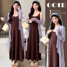 批发实拍现~<b class='q'>春</b>夏新品孕妇慵懒风懒人套装简约针织吊带裙+防晒开衫外搭