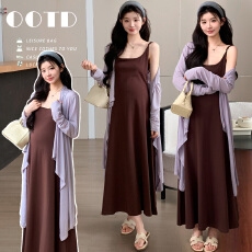 批发实拍现~<b class='q'>春</b>夏新品孕妇慵懒风懒人套装简约针织吊带裙+防晒开衫外搭