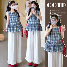 批发<b class='q'>实拍</b>现~<b class='q'>孕妇</b><b class='q'>格纹</b>棉布刺绣娃娃衫上衣+木耳边阔腿裤两件套套装