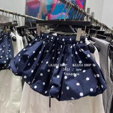 批发奥特莱斯~专柜<b class='q'>特价</b>女装甜美俏皮撞色印花短款波点花苞半裙半身裙