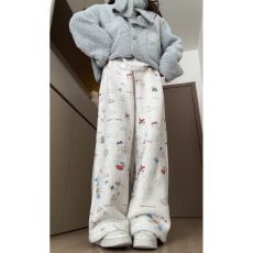 批发薄款/加绒【华棉复合摇粒绒】<b class='q'>秋</b>冬加绒卫裤长裤印花直筒裤女